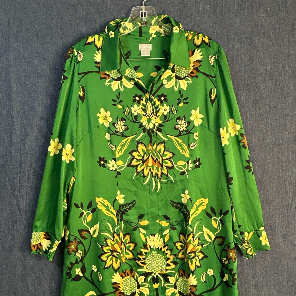 Chico's Green Maxi Dress with Yellow Floral Print - Picture 3 of 9